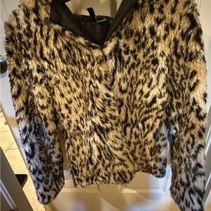 Divided Faux fur Cheetah print jacket with hood